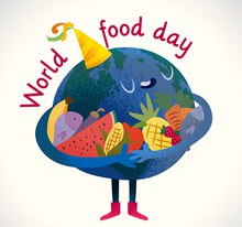 彩绘世界粮食日怀抱食物的地球图矢量图