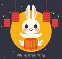 卡通中秋节白兔和月饼矢量图
