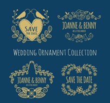 4款创意婚礼花纹装饰标签图矢量