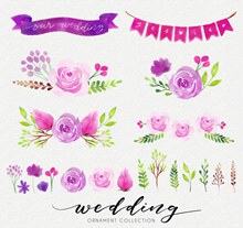 21款紫色婚礼花卉元素矢量