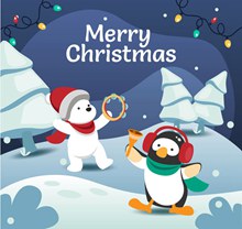 可爱圣诞节北极熊和企鹅图矢量图