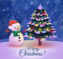 精美雪地圣诞树和雪人图矢量图片
