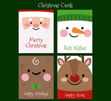 4款可爱圣诞角色卡片矢量