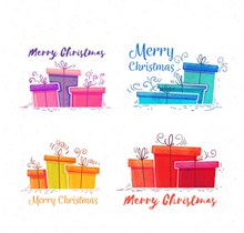 4组彩绘圣诞礼盒矢量图