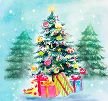 精美雪地圣诞树和礼盒矢量