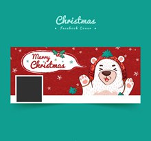 彩绘北极熊圣诞脸书封面图片图矢量素材