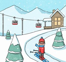 彩绘冬季滑雪场人物矢量图片