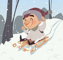 卡通坐雪橇滑雪的男孩矢量图