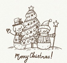 创意手绘圣诞树和雪人矢量下载