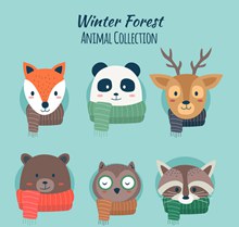 6款创意冬季围巾动物头像图矢量图下载