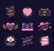 9款彩绘紫色情人节标签矢量素材