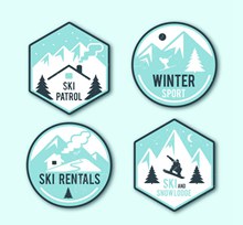 4款创意冬季滑雪标签矢量