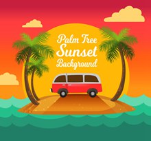 创意夕阳下的棕榈树和度假车图矢量下载