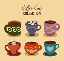 6款彩色花纹咖啡杯矢量图