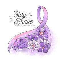 手绘世界癌症日紫色花卉丝带图矢量图片