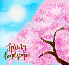 彩绘春季樱花树矢量
