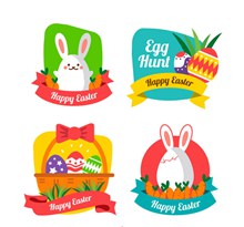 4款彩色复活节兔子标签矢量素材