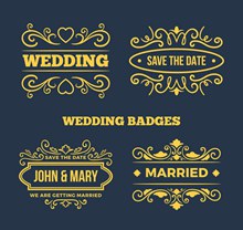 4款复古金色婚礼标签矢量素材