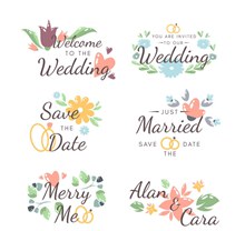 6款清新婚礼花卉标签图矢量图片