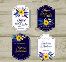 4款创意婚礼花卉标签矢量素材