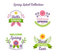 4款清新春季花卉标签矢量素材