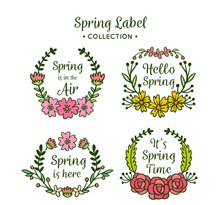 4款手绘春季花卉标签图矢量