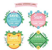 4款彩色婚礼标签设计图矢量下载