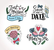 4款彩绘婚礼标签设计矢量下载