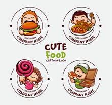 4款可爱卡通人物餐饮标志图矢量图