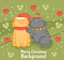 2只彩绘圣诞猫咪矢量图片