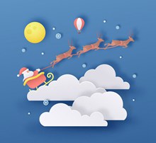 创意云上的圣诞雪橇剪贴画图矢量素材