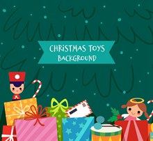 可爱圣诞树下的玩具礼物矢量