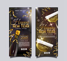 2款2019年金色新年香槟酒banner矢量素材