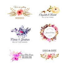 6款水彩绘花朵婚礼标签图矢量图片