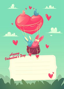 可爱热气球兔子情侣装饰信纸图矢量