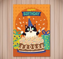 可爱黑色猫咪生日贺卡矢量图片