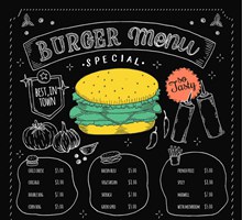 创意汉堡包黑板画菜单矢量图片