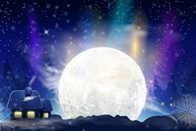 卡通冬季夜晚月亮风景图矢量素材