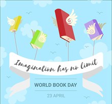 彩色世界图书日飞翔的书籍图矢量图片