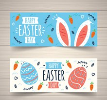 2款彩绘复活节彩蛋和兔子耳朵banner图矢量图下载
