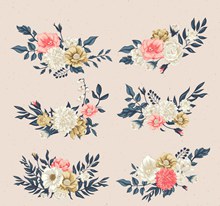 6款复古彩绘花卉花枝矢量素材