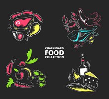 4组彩色食物黑板画矢量图片