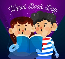 创意世界图书日读书的2个孩子图矢量素材