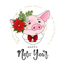 可爱猪新年贺卡矢量图下载