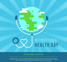 扁平化世界卫生日地球和听诊器图矢量下载