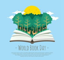 创意世界图书日打开书籍里的森林图矢量素材
