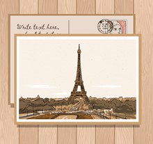 创意巴黎埃菲尔铁塔明信片正反面图矢量