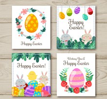 4款可爱兔子和彩蛋祝福卡图矢量图