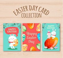3款彩色复活节彩蛋和兔子卡片图矢量图片
