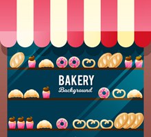 创意甜品店橱窗美味面包矢量